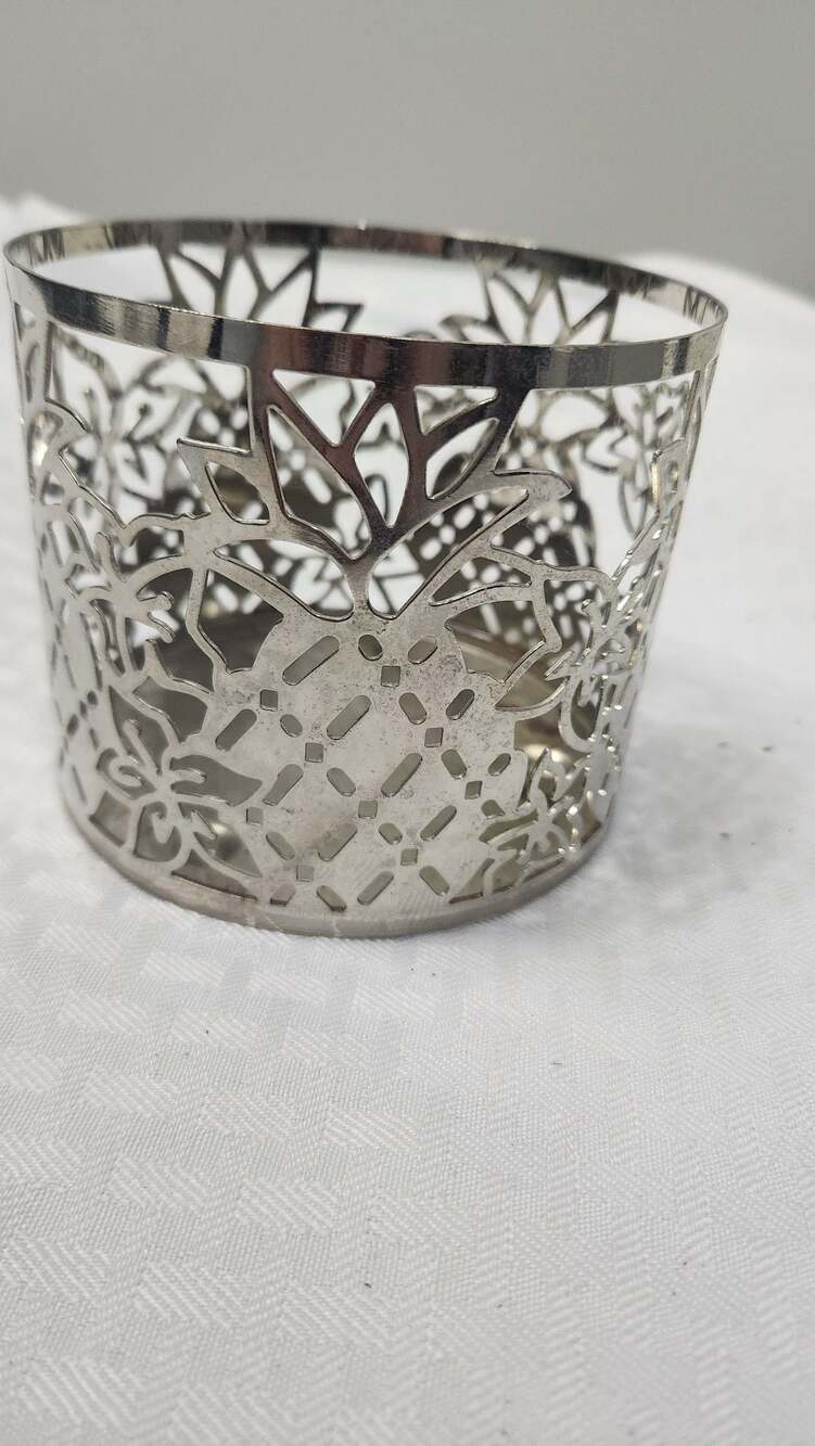 Slatkin & Co. Silver Floral Metal Candle Holder Sleeve